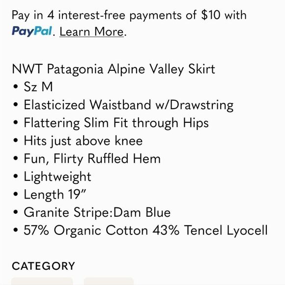 ** HOST PICK ** PATAGONIA BLUE AND WHITE STRIPED ALPINE VALLEY SKIRT, SIZE LARGE - Picture 10 of 11